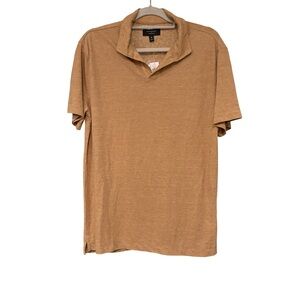 NWT, Banana Republic Linen-Blend Johnny Collar  Shirt Sleeve Polo in Tan, Sz M